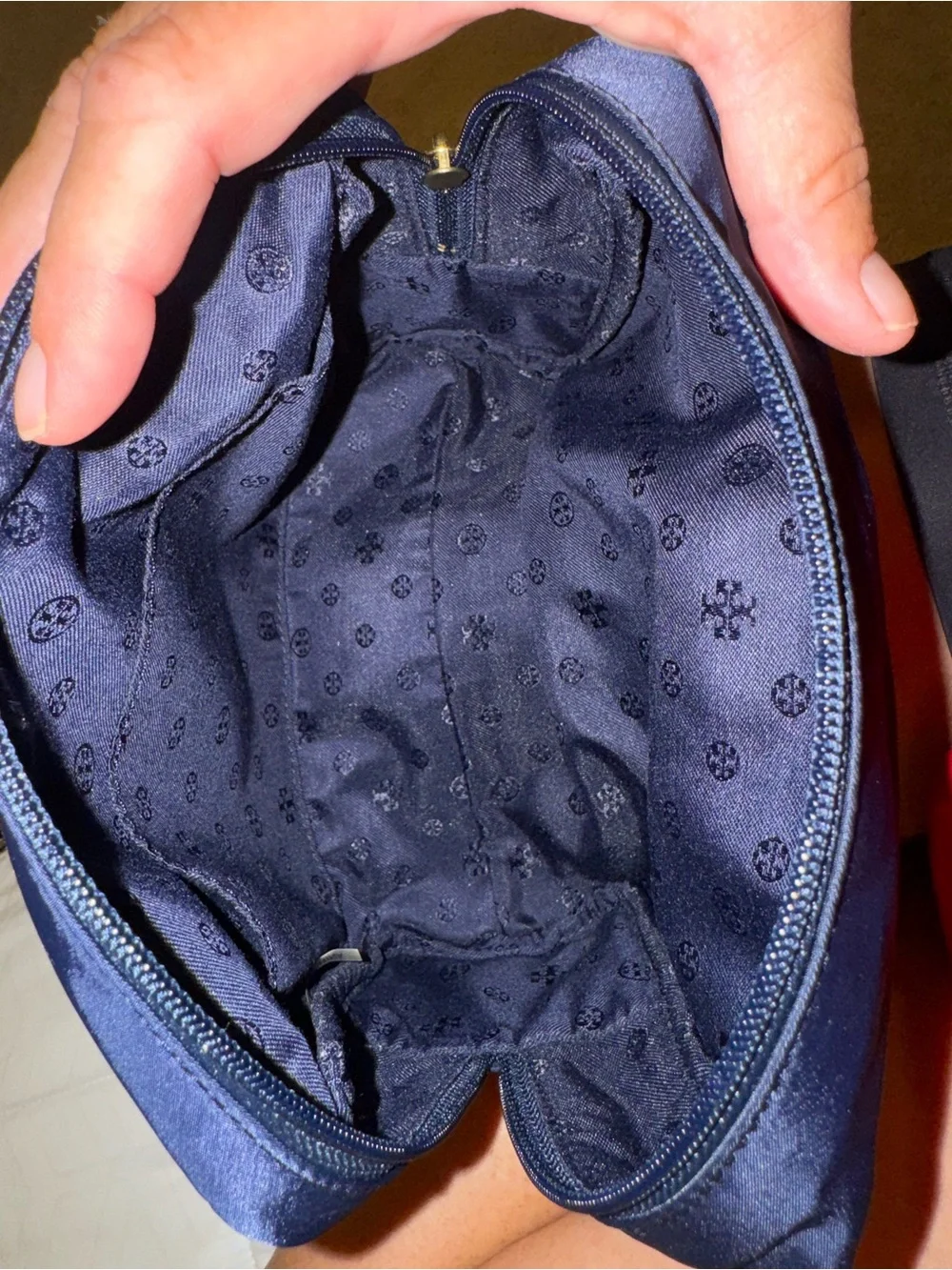 Tory Burch Navy Blue Nylon Toiletry Pouch with Logo